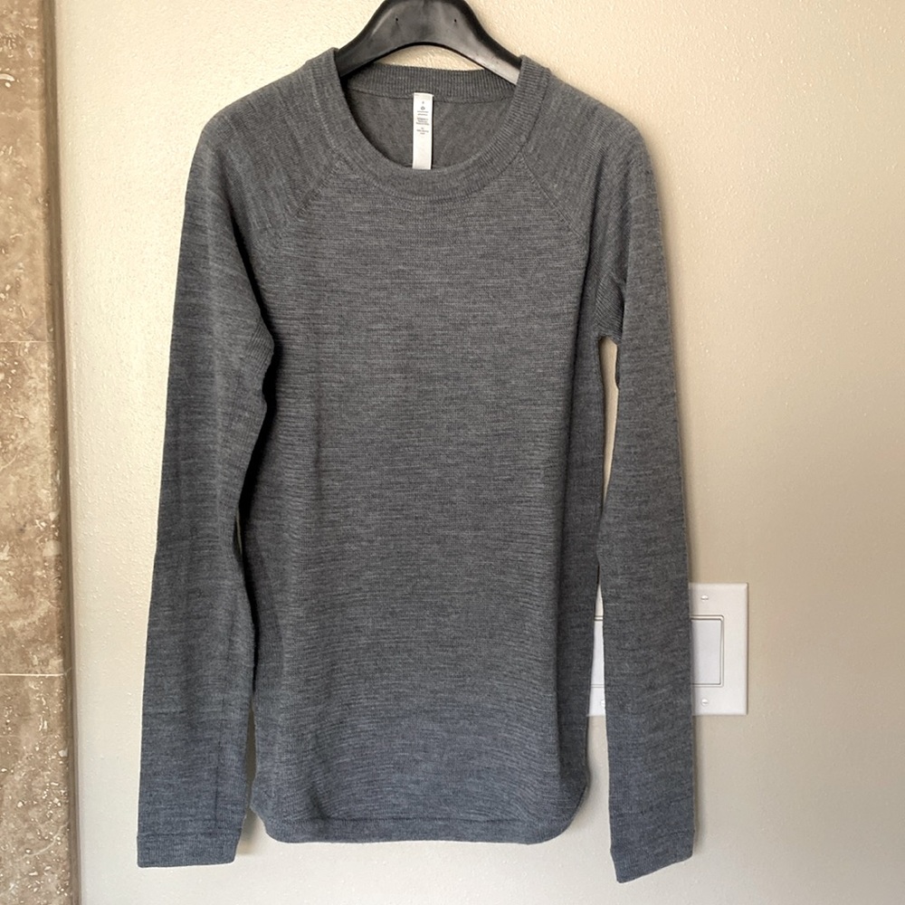 Lululemon “Sit in Lotus” merino wool crew neck pullover sweater